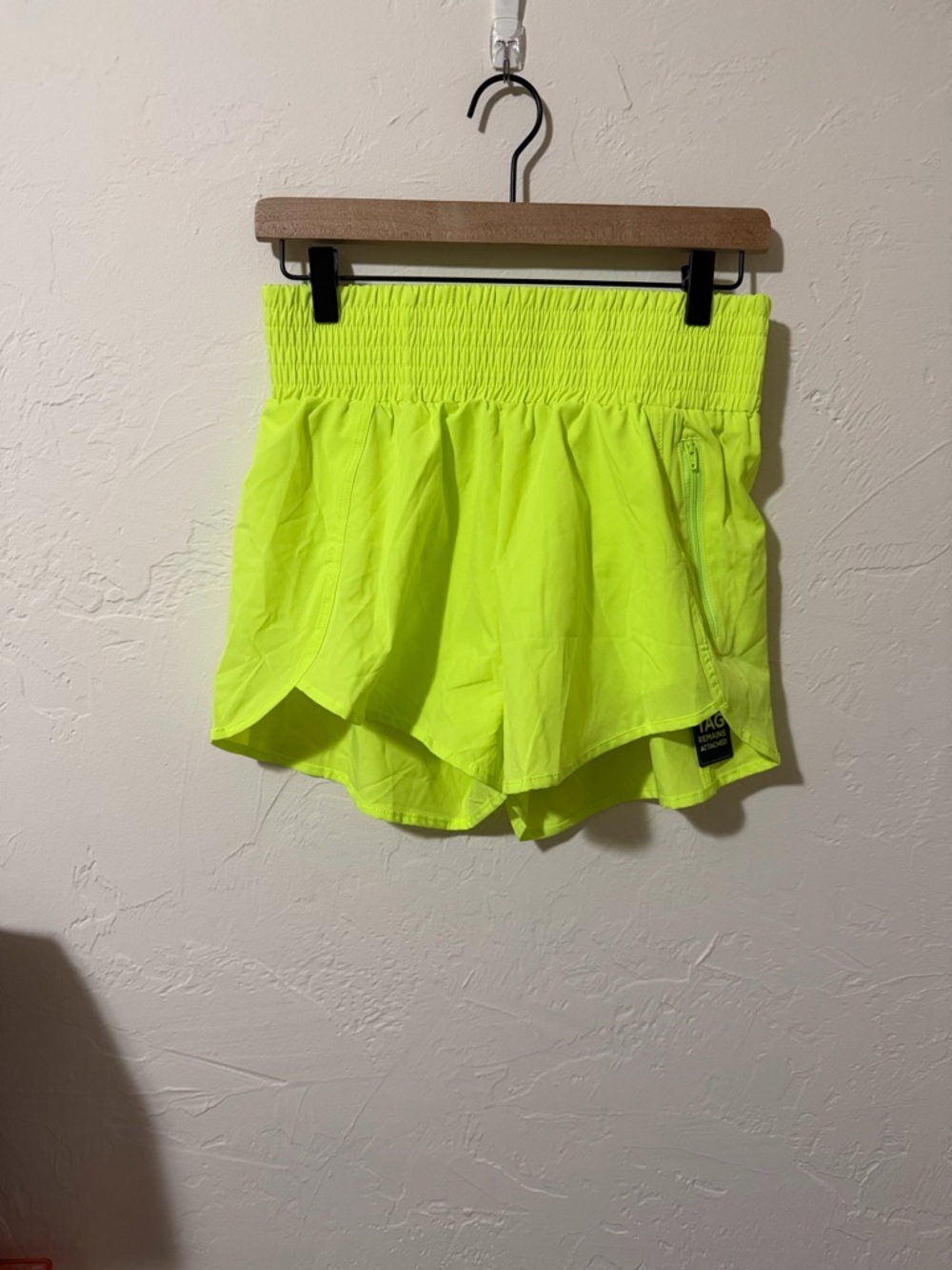 High-Visibility Neon Yellow Athletic Shorts with Smocked Waistband